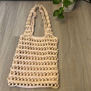 Cleobella crochet beaded beach blush/ beige beach bag